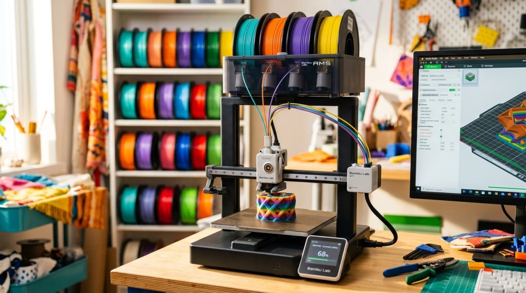Drukarka 3D Bambu Lab A1 z podajnikiem AMS drukująca wielokolorowy model