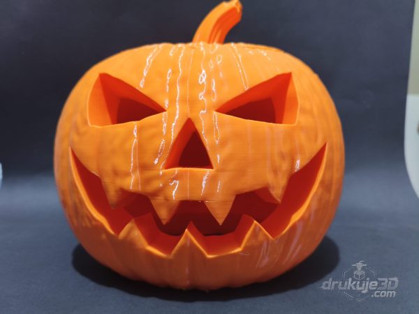 Pomarańczowa dynia halloweenowa z druku 3D o wysokości 24 cm, z wyciętą twarzą i podświetleniem od środka