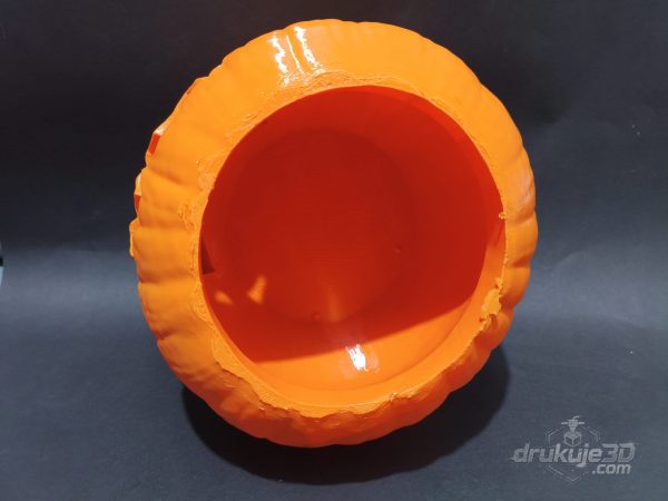 Pomarańczowa dynia halloweenowa z druku 3D o wysokości 24 cm, z wyciętą twarzą i podświetleniem od środka