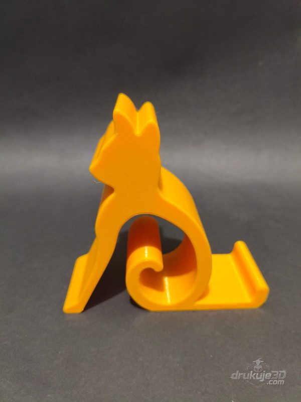Żółta podstawka pod telefon w kształcie sylwetki siedzącego kota, wydruk 3D z PETG Żółta podstawka pod telefon w kształcie sylwetki siedzącego kota, wydruk 3D z PETG
