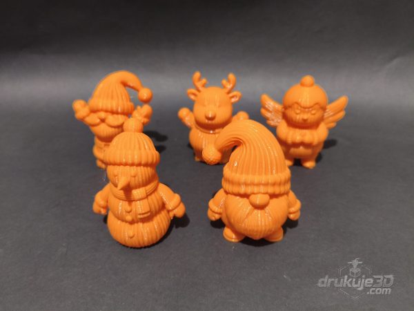 Komplet pięciu figurek świątecznych z druku 3D po 8 cm: Mikołaj, bałwan, renifer, aniołek i skrzat