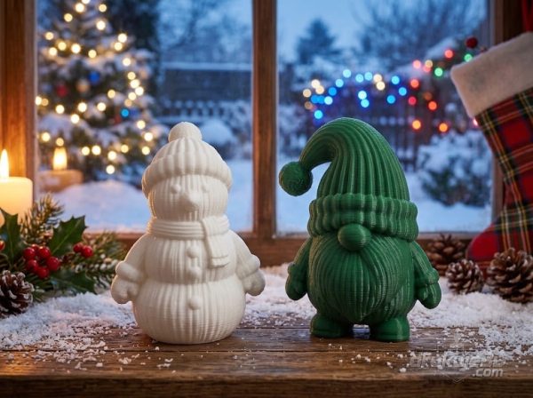 Komplet pięciu figurek świątecznych z druku 3D po 8 cm: Mikołaj, bałwan, renifer, aniołek i skrzat