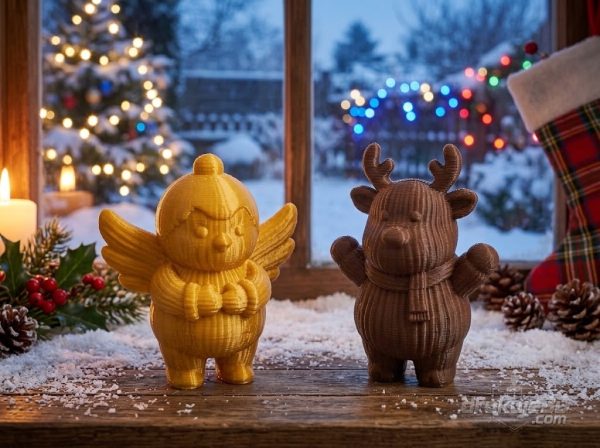 Komplet pięciu figurek świątecznych z druku 3D po 8 cm: Mikołaj, bałwan, renifer, aniołek i skrzat