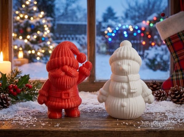 Komplet pięciu figurek świątecznych z druku 3D po 8 cm: Mikołaj, bałwan, renifer, aniołek i skrzat